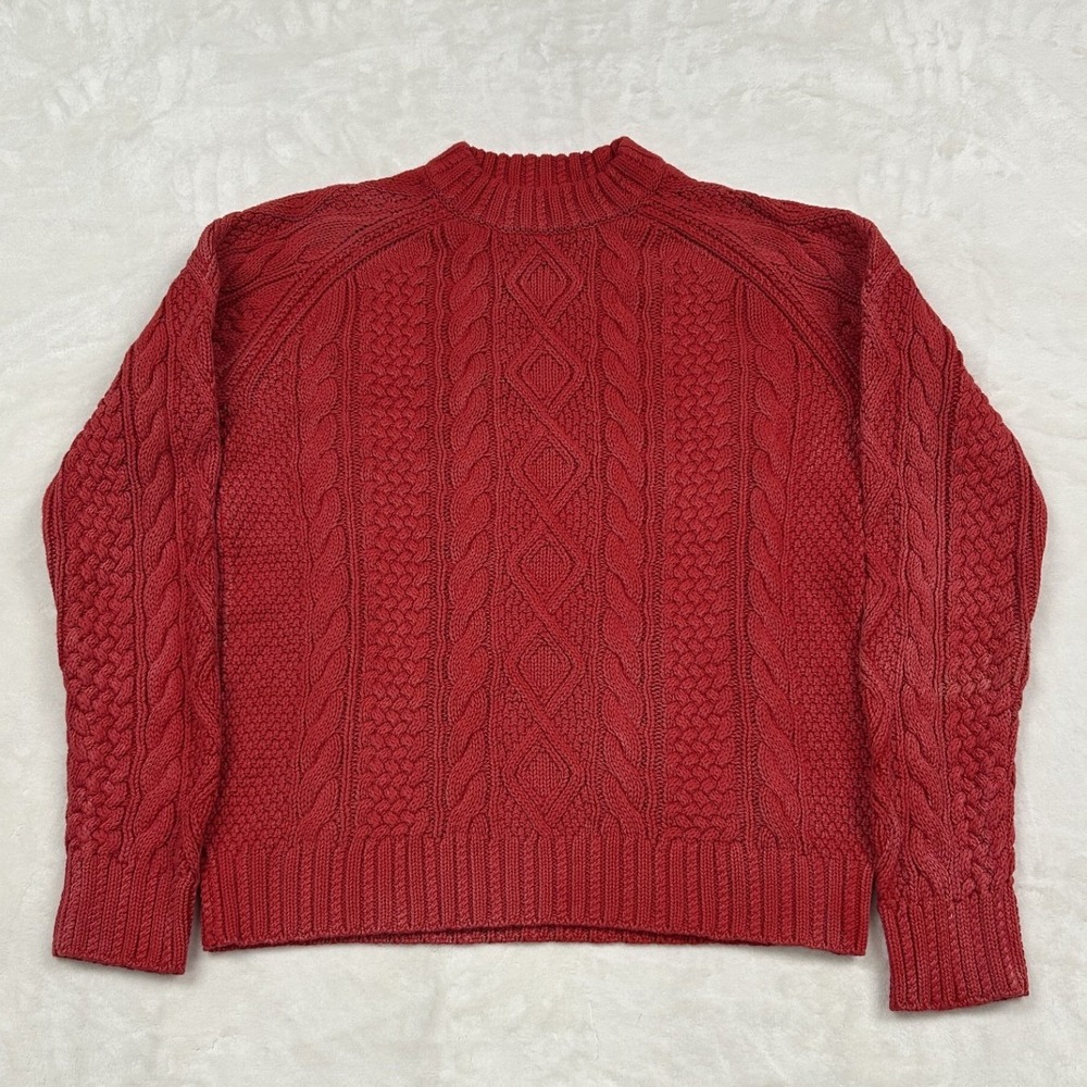 Polo Ralph Lauren Sweater mens S Red Cable Knit Mock Neck Raglan Aran
